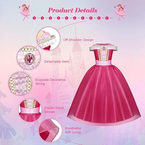 URAQT Robe de Princesse Filles Costume de La Belle au Bois Dormant(100-150) | Deguisement Princesse Fille Fête Anniversaire, Halloween, Noël, Carnaval, Cosplay, Robe de Soirée thumbnail 2