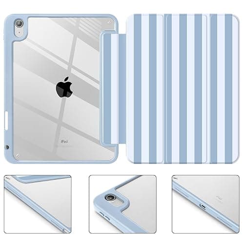 Tuiklol Case for iPad 11 inch (A16 Chip) 2025 Gen 11th / iPad 10.9 inch 2022 10th Gen, Buit in Pencil Holder with Shockproof Cover Clear Transparent Back Shell Auto Wake/Sleep,Blue Striped thumbnail 8