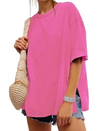 UNCLECAT Womens Oversized T Shirts Summer Trendy Short Sleeve Crew Neck Tops Loose Fit Side Slit Tee - Image 1