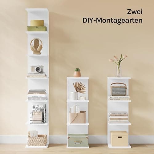 WOLTU Regal mit 7 Ebenen, für Wohnzimmer Schlafzimmer Büro, Bücherregal Standregal schmal, freistehend wandmontiert, aus Holzwerkstoff, 30x189,5x28 cm, Weiß thumbnail 5