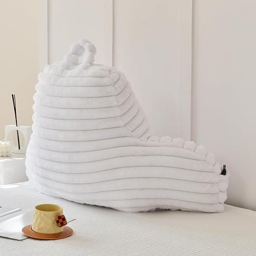 Yaoshuho Large Reading Pillow for Adults, Back Support Pillow for Sitting Up in Bed with Arms, Couch for Lounging Bedrest, White thumbnail 5