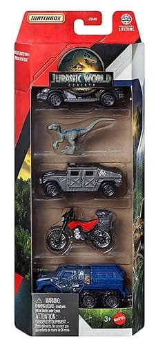 Jurassic World Matchbox Dinosaur Vehicle Collection, Die-Cast Cars and Figures 5 Packs, Bundle of 4, 20 Vehicles, JGL60-956B thumbnail 2