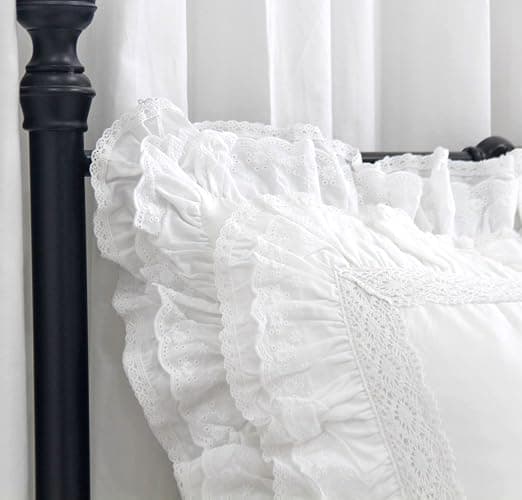 Queen's House Luxury Lace White Euro Shams Pillow Covers 26x26 Set of 2-M thumbnail 3