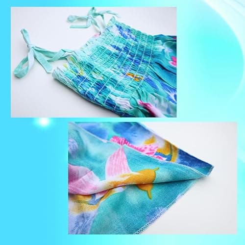 Flenwgo Girls Bohemian Dresses Floral Sleeveless Rainbow Beach Sundress with Necklace 2-12T - 3-4T - Blue thumbnail 4