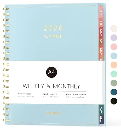 2026 Planner, Forvencer Calendar Planner Weekly and Monthly (Jan 2026-Dec 2026), 8.5" X 11", Spiral Agenda Book with Inner Pocket, Cute Daily Journal Planning with Tabs, Flexible Cover Notebook, Home College Organizer for Women Men, A4, Sky Blue - Image 1