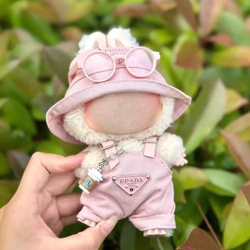 Pink Style Outfit Set for Labubu 17cm Dolls (Gen 1–3) – Sweet Clothing Kit with Beige & Cocoa Tones for POP MART Figurines (No Doll Included) (Jumpsuit+hat+Glasses+Cup) thumbnail 3
