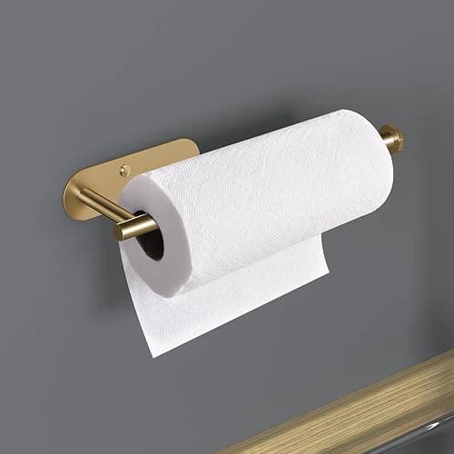 VAEHOLD Adhesive Paper Towel Holder Under Cabinet Wall Mount for Kitchen Paper Towel, Paper Towel Roll Holder Stick to Wall, Stainless Steel (Gold) thumbnail 6