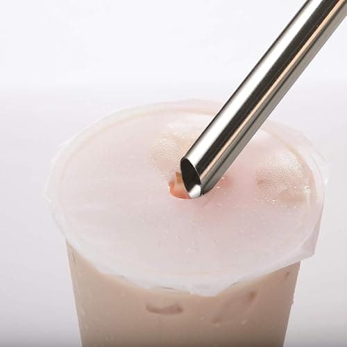 [Angled Tips] 2 Pcs Jumbo Reusable Bubble Tea Straws & Smoothie Straws, 0.5" Wide Stainless Steel Straw, Metal Straw for Boba, Tapioca Pearl, Milkshakes,Smoothies | 1 Cleaning Brush & 1 Case thumbnail 3