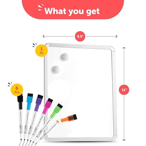 Kedudes Magnetic 8.5’’ x 11’’ Small Dry Erase Whiteboard - Includes 6 Magnetic Dry Erase Markers, Assorted Colors - Small Board for Fridge, Locker, Office, Classroom, Dorm Room thumbnail 2