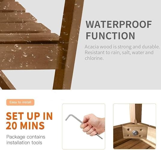 Patio Furniture Outdoor Patio Bench Wood Garden Bench Park Bench Acacia Wood for Pool Beach Backyard Balcony Porch Deck Garden Wooden Furniture, Natural Oiled thumbnail 5