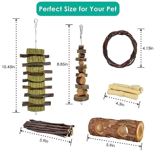 ERKOON New 12 Pack Hamster Chew Toys Gerbil Rat Guinea Pig Chinchilla Chew Toys Accessories, Natural Wooden Dumbbells Exercise Bell Roller Teeth Care Molar Toy for Rabbits Bird Rabbits Hamster Gerbil thumbnail 2