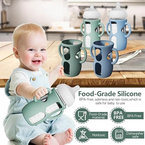 2 Pack Silicone Sleeves with Easy-Grip Handle for Avent Natural Glass Bottles, Anti Breakage Baby Bottle Holder, Compatible with Philips Avent Glass Natural Bottle 8 oz, Not for Infant Use thumbnail 4