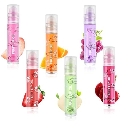 AOOWU 6 Pcs Hydrating Lip Oil Set, Fruit-Flavored Plumping Lip Oil, Long Lasting Lip Glow Balm Lip Care, Transparent Moisturizing No-Sticky Lip Gloss(Peaches,Orange,Avocado,Strawberry,Grape,Cherry)8ML thumbnail 9