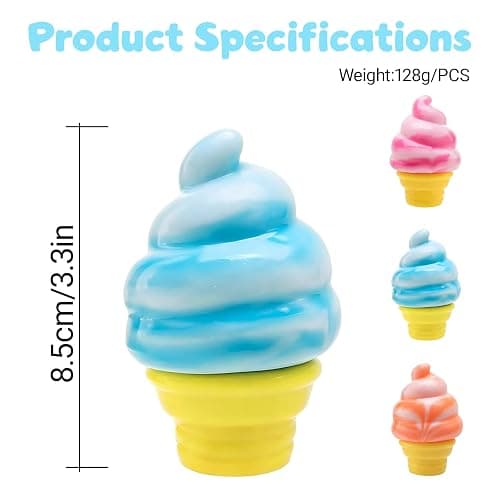3PCS Ice Cream Squishy Toy,Slow Rise Soft TPR Stress Relief Squeeze Toy, Cute Ice Cream Cone Fidget for Adults, Classroom Prizes Party Favors thumbnail 3