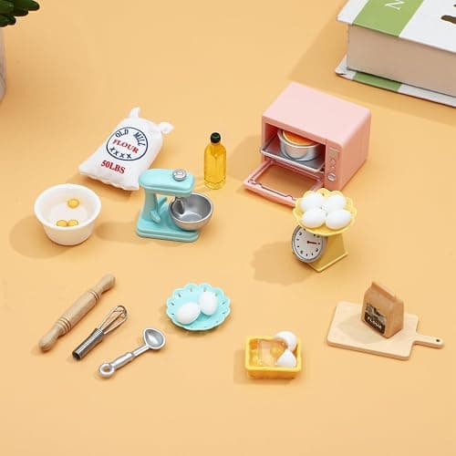 ONEST 26 Pieces Miniature Dollhouse Accessories Mini Stuff with Stand Mixer Kitchen Scale Flour Rolling Pin and Others for Dollhouse Kitchen Toys - Dessert Making thumbnail 2