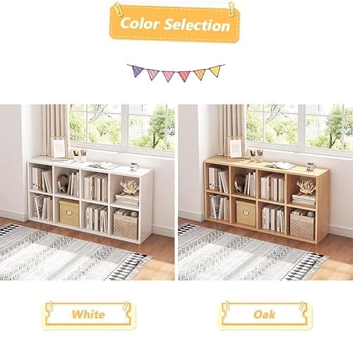 NELYE 8 Cube Organizer Bookcase - Fabric Storage Bins Container, Open Shelf Simple Compartments Bookshelf, White thumbnail 4