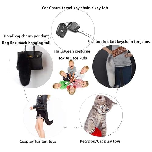 Fluffy Black Fox Tail Keychain 17 inches Real Fur Tails Costume Cosplay Toy Handbag Accessories Key Chain Ring Hook Tassels thumbnail 6