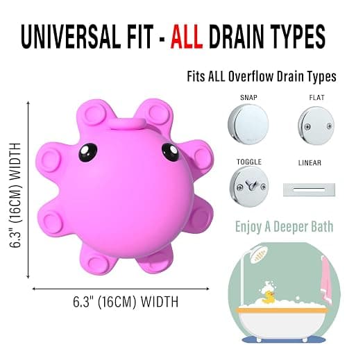 Bathtub Overflow Drain Cover - Tub Overflow Drain Cover, Soak Bath, Spa Accessories - Adds Inches of Water for Deeper Bath (Silicone, Hot Pink) thumbnail 2