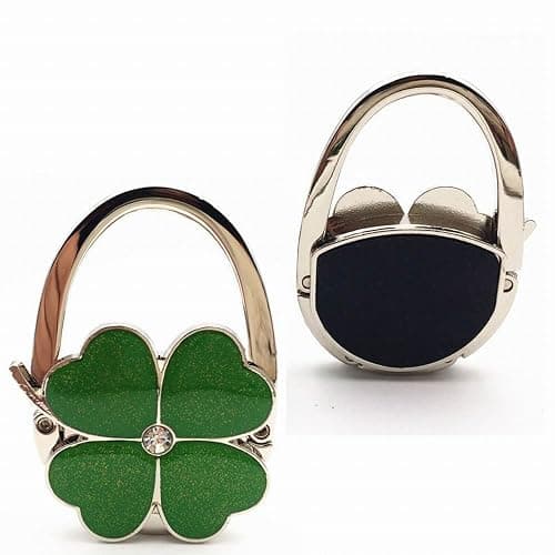 Four Leaf Clover Design Foldable Handbag Hanger Folding Purse Table Hook Holder, with Velvet Pouch(Green) thumbnail 2