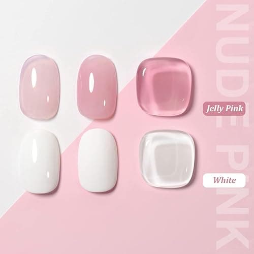French Manicure Gel Set - Jelly Nude & Weiß UV Gel Nagellack Set mit 3 Nailart Pinseln & Nagelstempel, Soak Off UV Gellack UV für Klassischer Französische Nails Stempel & Home DIY Nail Art (Nude, ML) thumbnail 8