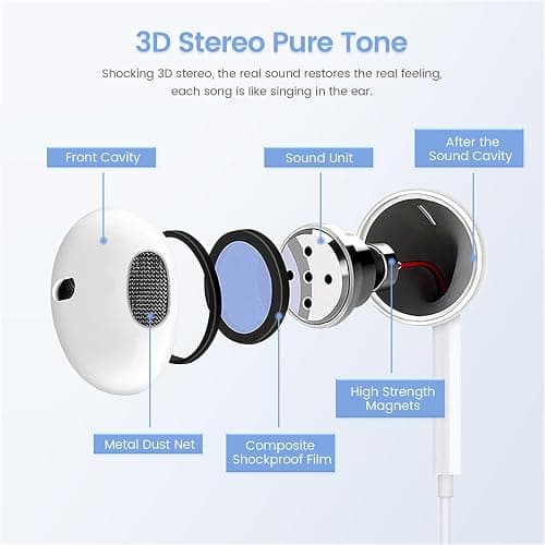 USB C Headphones for iPhone 17, Type C Earbuds Wired Earbuds with Microphone & Remote Control Noise Cancelling Earphones, Compatible with iPhone 17 Pro Max, iPad Pro, Most USB C Jack Devices thumbnail 3
