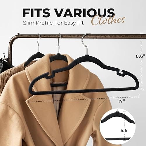 Our Modern Space 200 Pack Velvet Hanger for Shirt Pants Dresses Skirts Suits Jackets - Slim Space Saving Design - Standard Coat Hanger - Sturdy & Durable Design with Shoulder Grooves Hook thumbnail 2