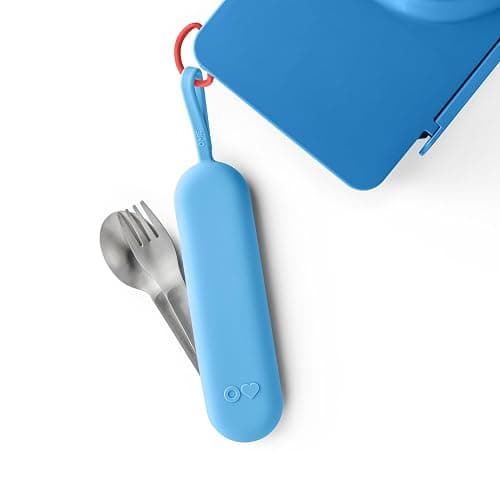 Omie OmieBox Travel Utensil Set | Fork and Spoon with Case for Easy Travel | Stainless Steel Fork and Spoon (Blue) - Image 1