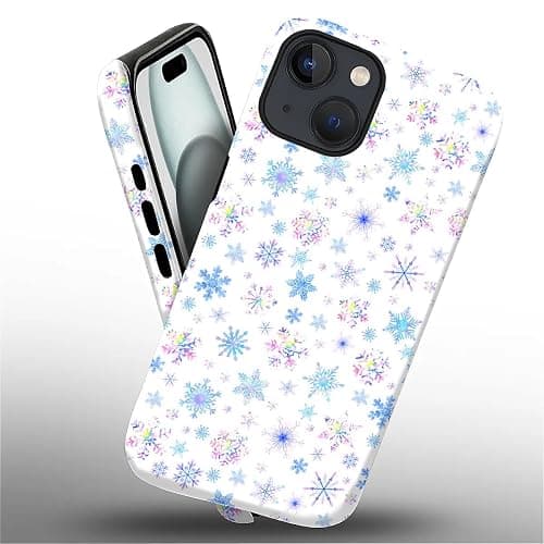 Flivro Case for iPhone 15, PC Hard Shell & Silicone Inner Bumper, Anti-Scratch Full-Body Cover Shockproof Slim Design -Iridescent Christmas Snow Flake Winter thumbnail 2