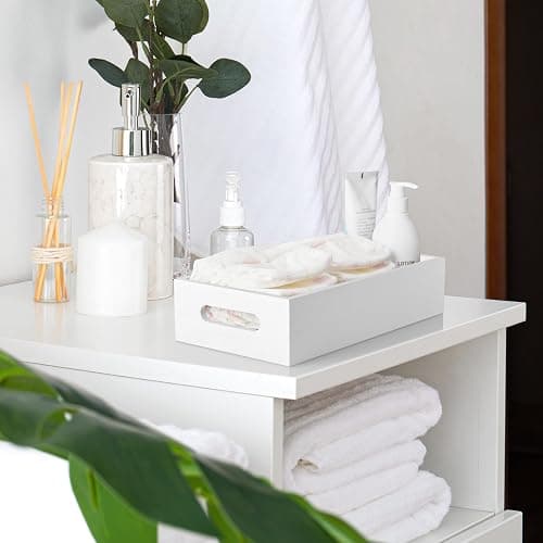 ALELION White Bathroom Basket - Wooden Toilet Tank Paper Basket with Handle for Organizing - Back of Toilet Storage Organizer for Bathroom Tank Topper Counter - White Bathroom Decor Box thumbnail 6