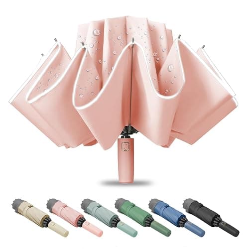 Fogkey Large Windproof Travel Umbrella, Portable Reverse Folding Car Umbrella, Compact Inverted Design with Waterproof Canopy, Automatic, 10 Durable Ribs, 45.6/13 Inch, Fits Backpack - Image 1