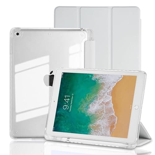 Ruizextech Case for iPad 9.7 Inch 6th/5th Generation (2018 2017), Hybrid Protective Cover with Pencil Holder, Clear Transparent Back Shell Anti-Yellowing Case for iPad 6 5 Gen, Light Gray - Image 1