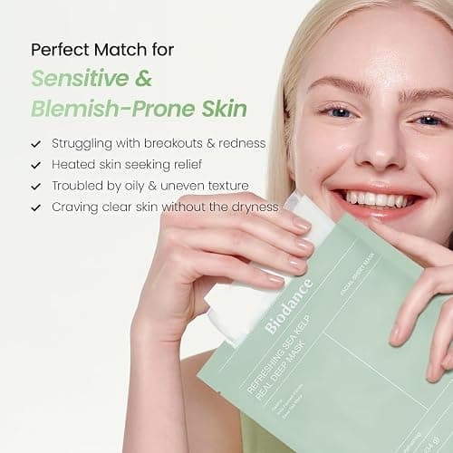 BIODANCE Refreshing Sea kelp Real Deep Mask, Overnight Hydrogel Face Mask, Calming, Oil & Sebum Control, Blemish Care, After Sun Care, Sunburn Relief, Korean Skin Care | 1.19oz(34g) x 4ea thumbnail 6