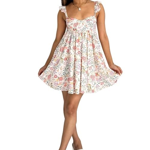 Awoscut Women Cute Babydoll Mini Dress Ruffle Strap Maternity Dresses Summer Y2K Flowy Teens Short Sundress - Image 1