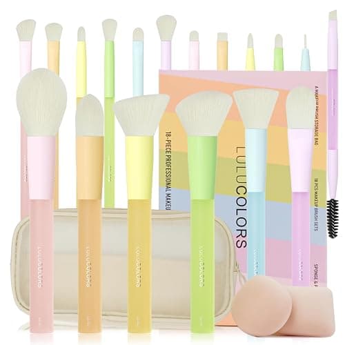 LULUCOLORS 18-Pcs Makeup Brush Set for Beginners - Travel-Friendly with Soft Arthritis-Friendly Handles & Non-Shedding Bristles | Includes Storage Bag, Eyeshadow Brushes & Sponges (Multi-Color) - Image 1
