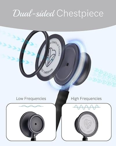 FriCARE Dual Head Stethoscope - Stethoscopes for Nurses, Medical Nursing Students, Paramedics/EMT/LVN/VNA Backup Estetoscopio, Matte Black Tube & Chestpiece Finish thumbnail 4