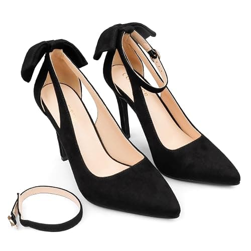 COLETER Womens Bow Knot High Heels Pointed Toe Stiletto Ankle Strap D'Orsay Pumps Bow Evening Dress Shoes thumbnail 6