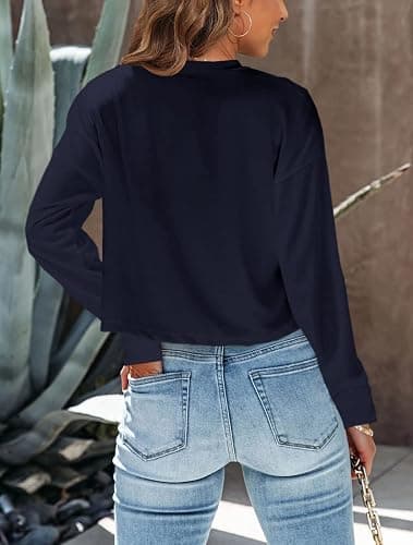 Tankaneo Womens Long Sleeve Crop Tops Loose Fit Fall Cropped Tshirt 2025 Crew Neck Casual Shirts thumbnail 3