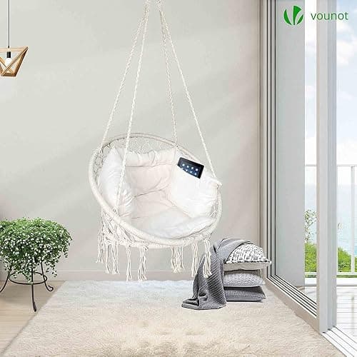 VOUNOT® Hanging Chair with Cushion, Macrame Hammock Swing Chair for Bedroom, Balcony, Patio, Garden, Indoor or Outdoor, 265LBS Capacity, Beige thumbnail 2