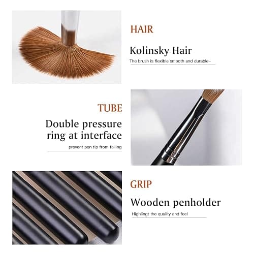Yasterd Acrylic Nail Brushes - Kolinsky Size 16 Oval Crimped Shaped Brush for Acrylic Application, Black Wood Handle Professional Nail Art Powder Brush Manicure Tool thumbnail 4