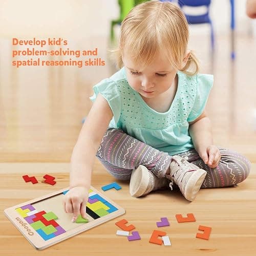 Coogam Wooden Blocks Puzzle Brain Teasers Toy Tangram Jigsaw Intelligence Colorful 3D Russian Blocks Game STEM Montessori Educational Gift for Kids (40 Pcs) thumbnail 2
