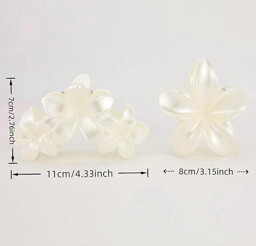 2 Pcs Pearl White Plumeria Claw Clips - Pretty Hawaiian Flower Hair Clips Cute Floral Hair Accessories for Wedding Tropical Beach Vacation Luau Parties thumbnail 4