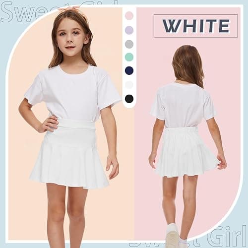 Neutocd Toddler Little Girls Skirts Skorts Elastic Flared Plain Pleated Tennis Skater Skirts for Girls Kids Built in Shorts - Pink/White - 2-3T thumbnail 3