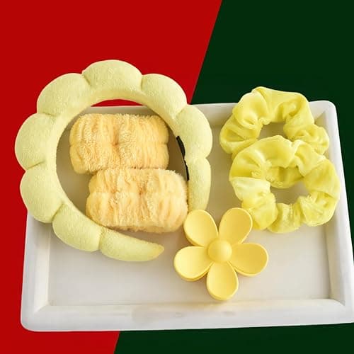Pezlun Spa Headband Set Washing and makeup sponge hair hoop suit bath towel cloth for cleaning the face or bath beam. (Yellow, Average code) thumbnail 5
