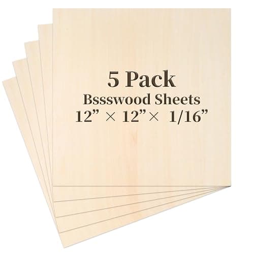 Balsa Wood Sheet, 5 Pack Plywood Sheets, Basswood Sheets 12X12X1/16 Inch, Unfinished Wood Boards Blanks for Laser Cutting, Engraving, Burning, Crafts - Image 1