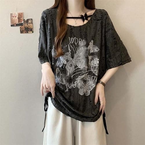 Emo Grunge Shirt Women Tees Graphic Baby Y2k Tops Alt Clothes Fake Two Piece Short Sleeve Vintage T Shirts thumbnail 5