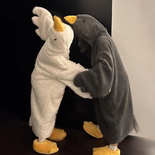 Adult Duck Pajamas, Funny Goose Costume Hoodie Blanket, Soft Wearable Animal Onesie with Feet Slippers, for Cosplay Parties thumbnail 2