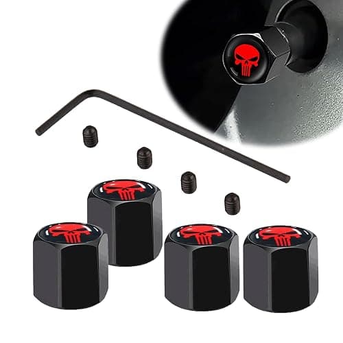 ZKFAR Pack-4 Skull Car Wheel Tire Valve Stem Caps, Anti-Theft Tire Air Valve Caps, Airtight Dust Proof Covers (Black) - Image 1