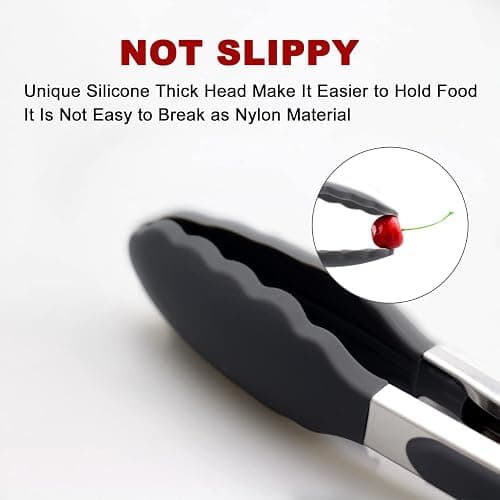 2 Pack Black Kitchen Tongs, Premium Silicone BPA Free Non-Stick Stainless Steel BBQ Cooking Grilling Locking Food Tongs, 9-Inch & 12-Inch thumbnail 4