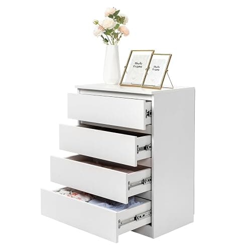 GODECOR Dresser for Bedroom, Modern Wood Dresser Chest of Drawers, No Handle Storage Cabinet for Girls, Anti-Tipping Device, Living Room, Home Office, Hallway Organizer (White, 4 Drawers) thumbnail 9