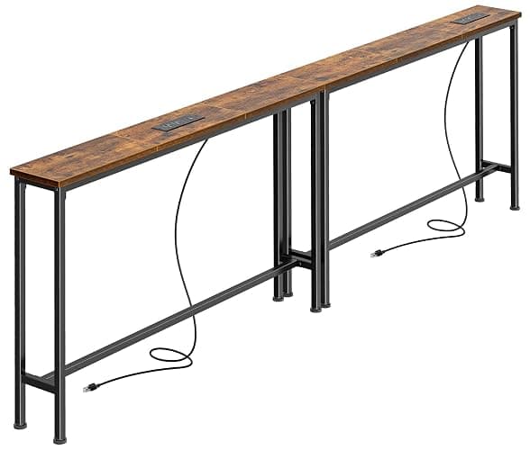 SUPERJARE 78.8 inch Narrow Behind Couch Table with 2 Charging Stations | 2 AC Outlets with USB-C Ports, Extra Storage Behind Sofa, Sofa Table Console Table for Entryway Living room, Rustic Brown - Image 1